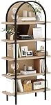 Yusong Bibliothèque 4 Bibliothèque Arched de niveau, 71.3" Étagères industrielles ouvertes pour le salon, rack de rangement d'affichage indépendant moderne avec cadre en métal, bureau, chambre à coucher, noir