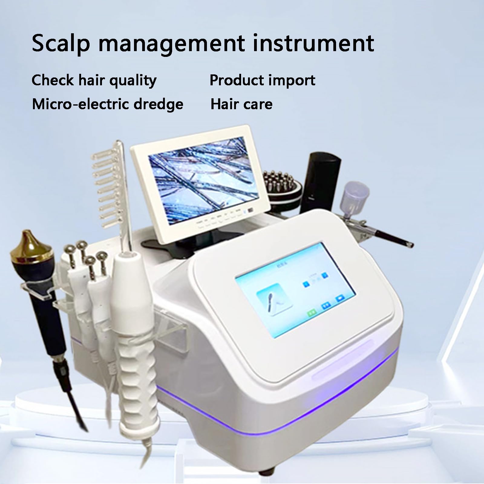 Microscopio digital analizador de cabello para detección de cuero cabelludo y folículos pilosos, pantalla LCD, incluye 7 asas, ideal para diagnóstico de piel facial de salón y spa