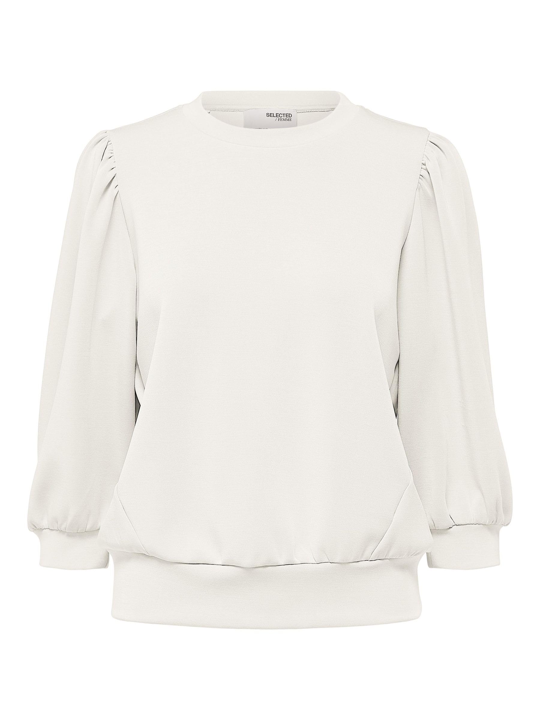 SELECTED FEMME Womens Slftenny 3/4 Sweat Noos Top, Snow White, M UK