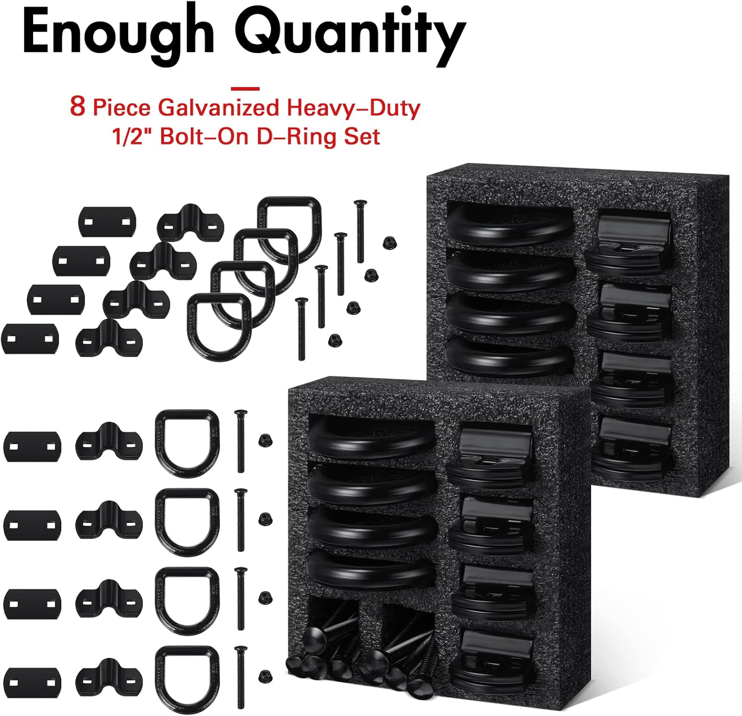 Riakrum 8 Pieces D Ring Tie Down Anchor 1/2 Inch Heavy Duty Tie Down Rings 12000 Lbs Break Strength Anchors Hook with Screws Bolts for Trailer Truck Bed Cargo(Black) - Image 2