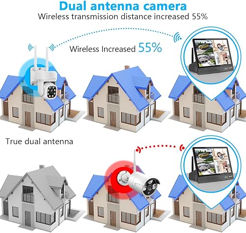 Miniatura 7 de (Monitor UHD de 10 pulgadas) Audio de 2 vías y seguimiento automático PTZ WiFi inalámbrico 5MP Sistema de cámaras inalámbricas para exteriores,