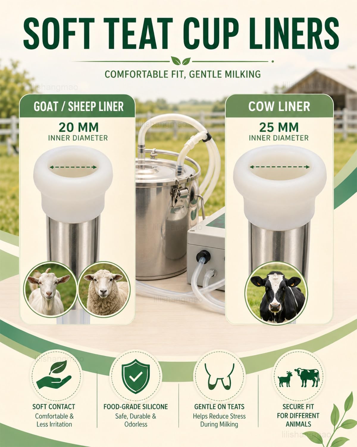 Ordeñadora para Cabras, Máquina De Ordeño para Vacas con Cubo De Acero Inoxidable De 10 L, Batería De 5200 mAh, Parada Automática Y Pezoneras Separadas para Ganado Mixto forCattle