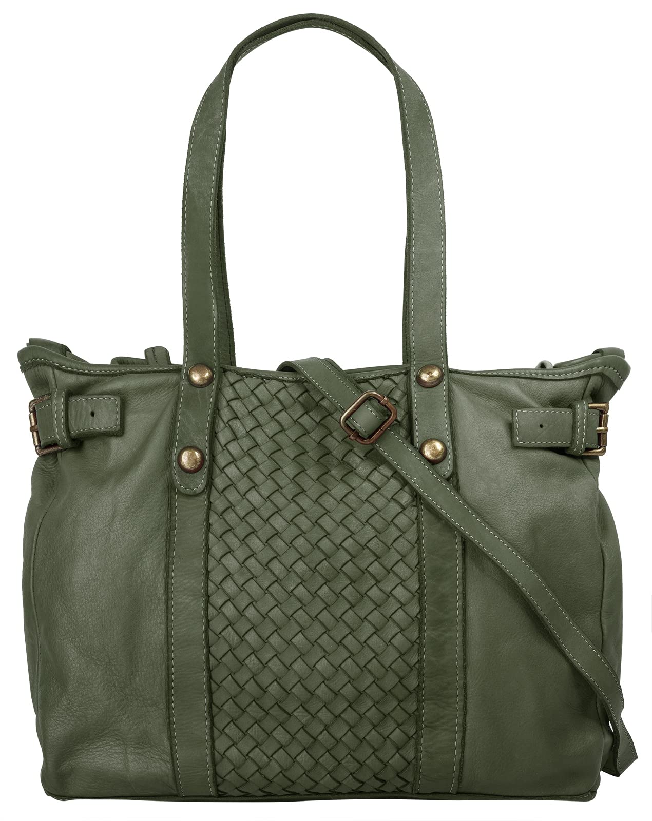 Samantha Look Shopper – Echtleder Damenhandtasche, Made in Italy; Vintage Umhängetasche mit Flechtmuster