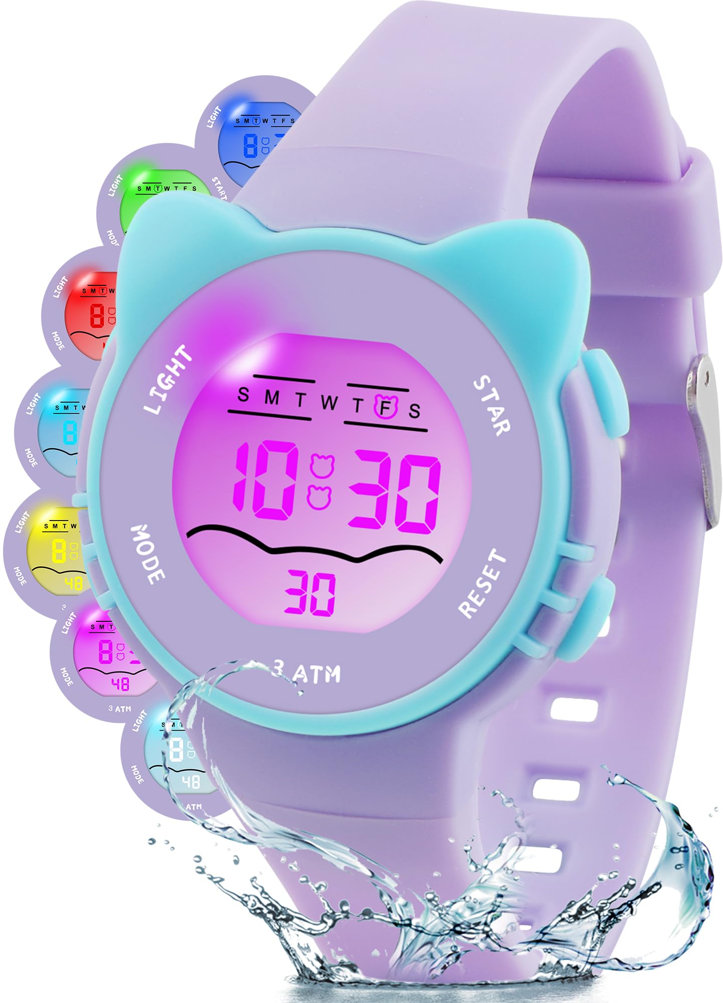 Edillas 7 Farben Kinderuhr Junge Mädchen,Armbanduhr Kinder Digitaluhr mit wasserdichte Schulanfang Geschenke für Kinder Sports Outdoor Uhr von 4-15 Jahren