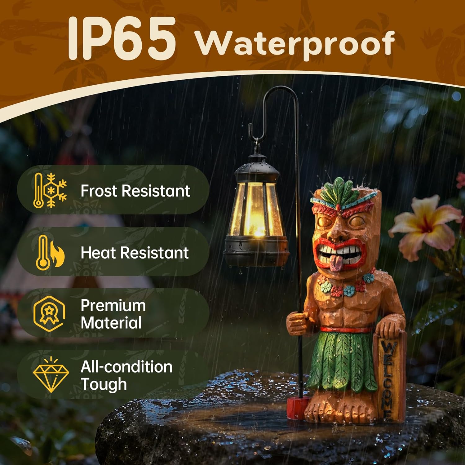 Solar Tiki Outdoor Statues for Easter Gift Funny Tiki Bar Decor with Solar Light Waterproof Figurines Outside Decoration for Lawn Yard Balcony Patio Garden Gifts for Christmas Housewarming