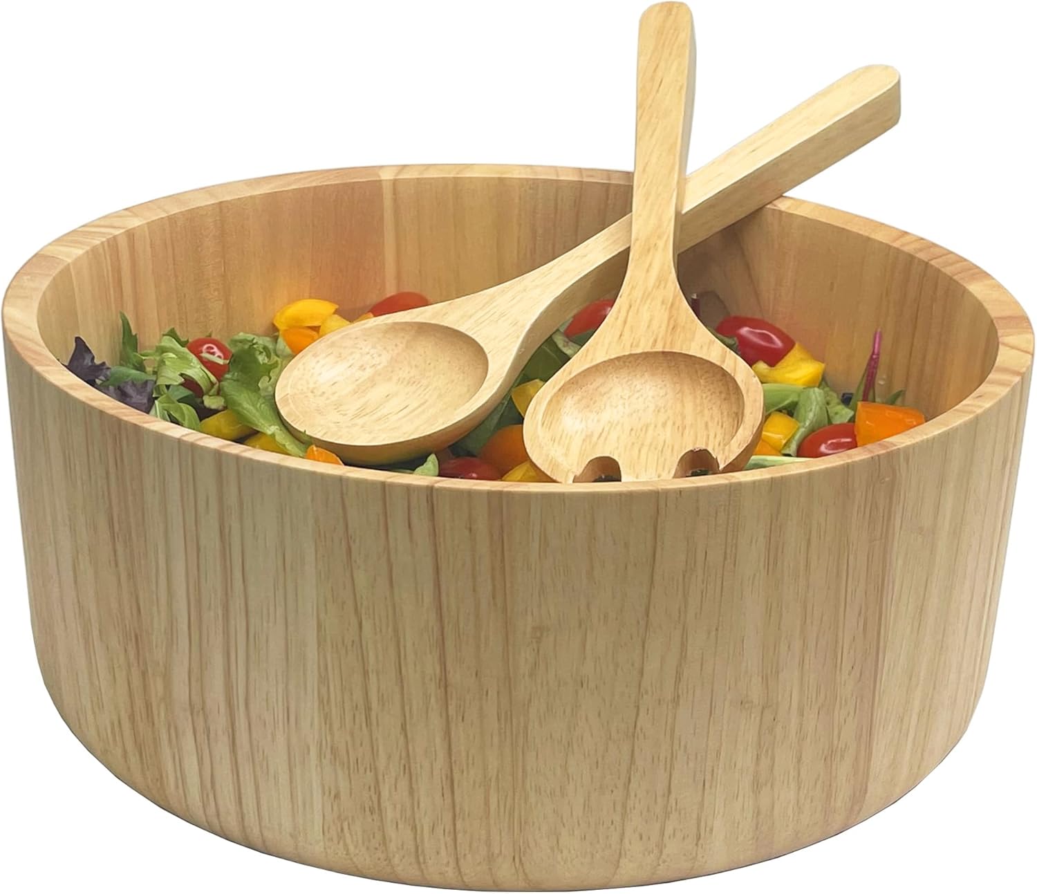 Woodard & Charles Wood 11" x 4 1/2" Salad Serving Bowl Set with Servers, 3 Piece Set