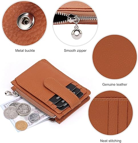 Miniatura 5 de Cartera delgada para mujer delgada para mujer, tarjetero con bloqueo RFID, de piel auténtica, carteras pequeñas