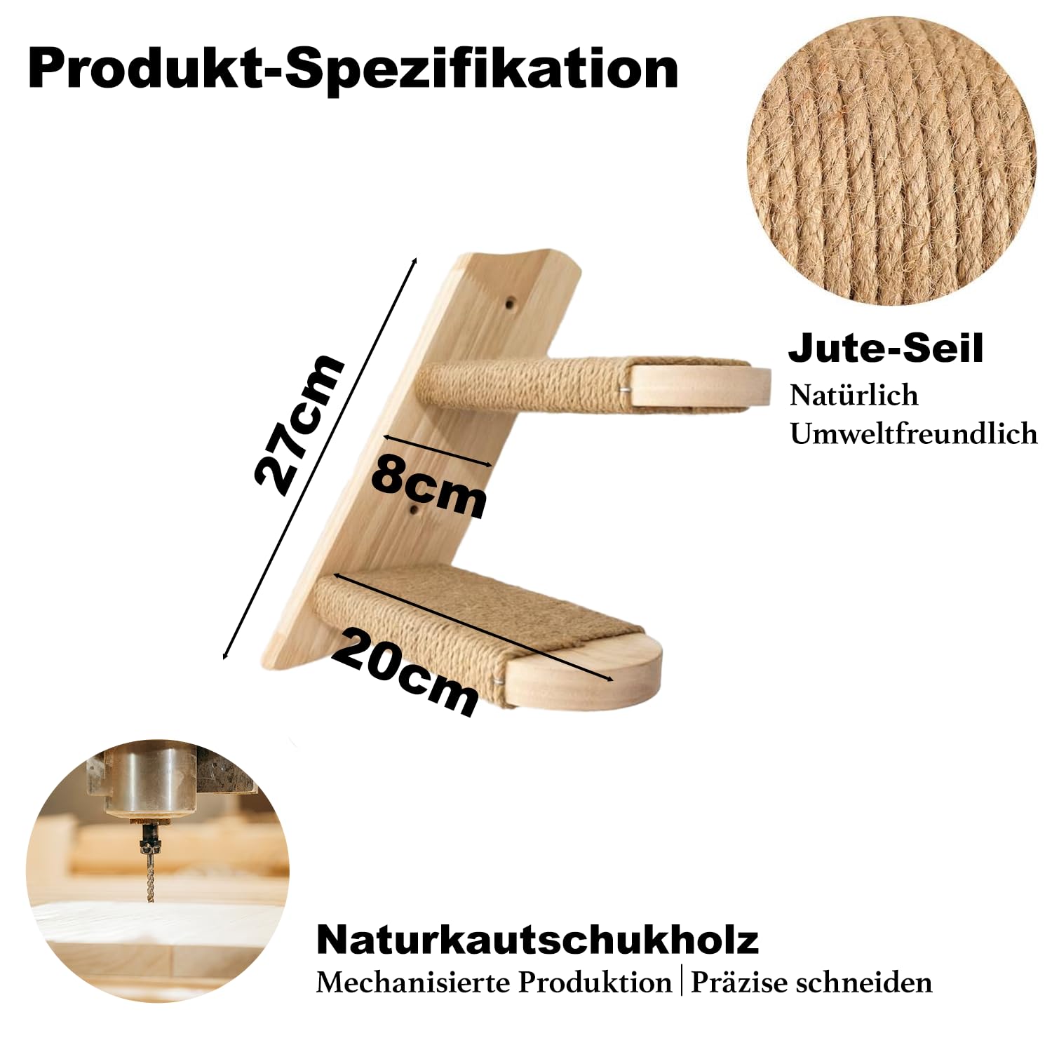 Katzentreppe 2Pcs Kletterwand für Katzen, Katzenleiter Katzenbretter für die Wand, Katzen Wandelemente mit Juteseil, Wandkratzbaum für Katze Klettern Spielen (Kann 15kg Tragen)
