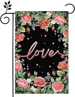 Love Roses Garden Flag 12x18 inch Double Sided Burlap Home Holiday Decoration Wedding Outdoor Yard Decoration Flag -C