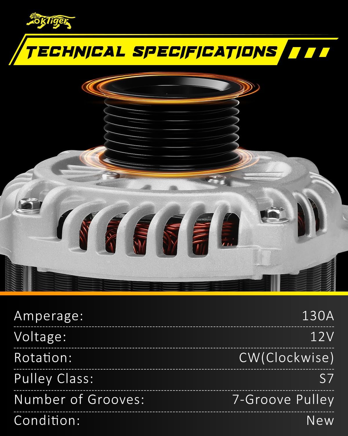Oktiger 3.5L V6 Upgraded Alternator for Nissan Maxima 2011 2012 2013 2014 2016 2017 2018, Altima 2011-2018, Murano 2017-2018, V6 12V 130Amp CW 7-Groove Clutch Pulley, OE 23100-JA11B, 11557N