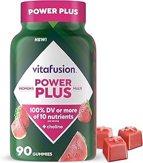 Vitafusion Power Plus - Gomitas multivitamínicas para mujer, 100% valor diario o más de 10 nutrientes, ayudan a apoyar los nervios, el metabolismo energético, la salud ósea e inmunológica, sabor a