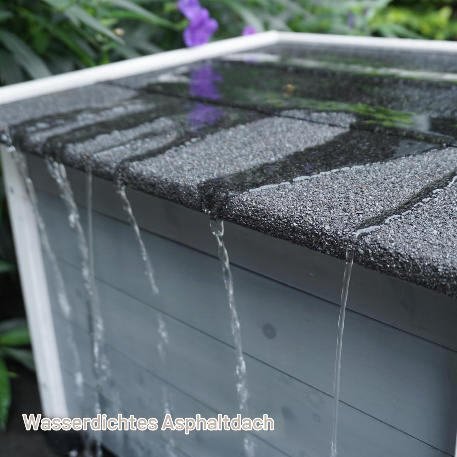 Holz-Katzenhaus für den Außenbereich mit wasserdichtem Asphaltdach, geeignet für Welpen und kleine Tiere (Grau + Weiß)