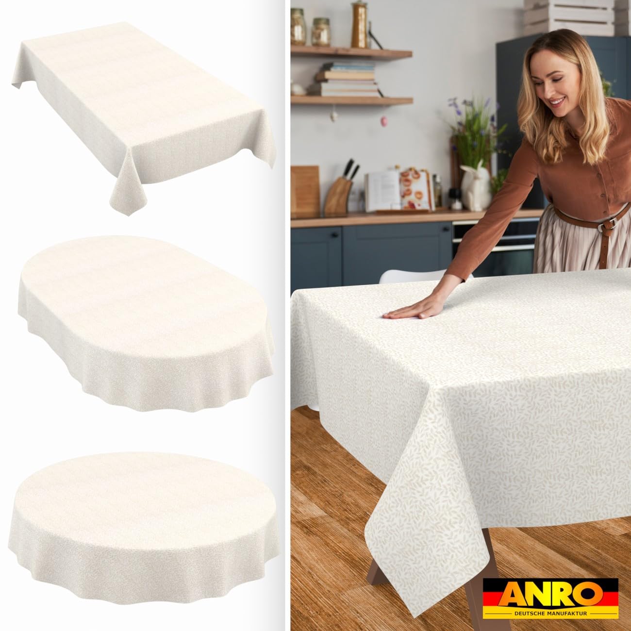 ANRO Mantel de Mesa Flora 70% Algodón 30% Poliéster Antimanchas Interior Exterior Cocina Jardín Bordes Cortados 400x140 cm