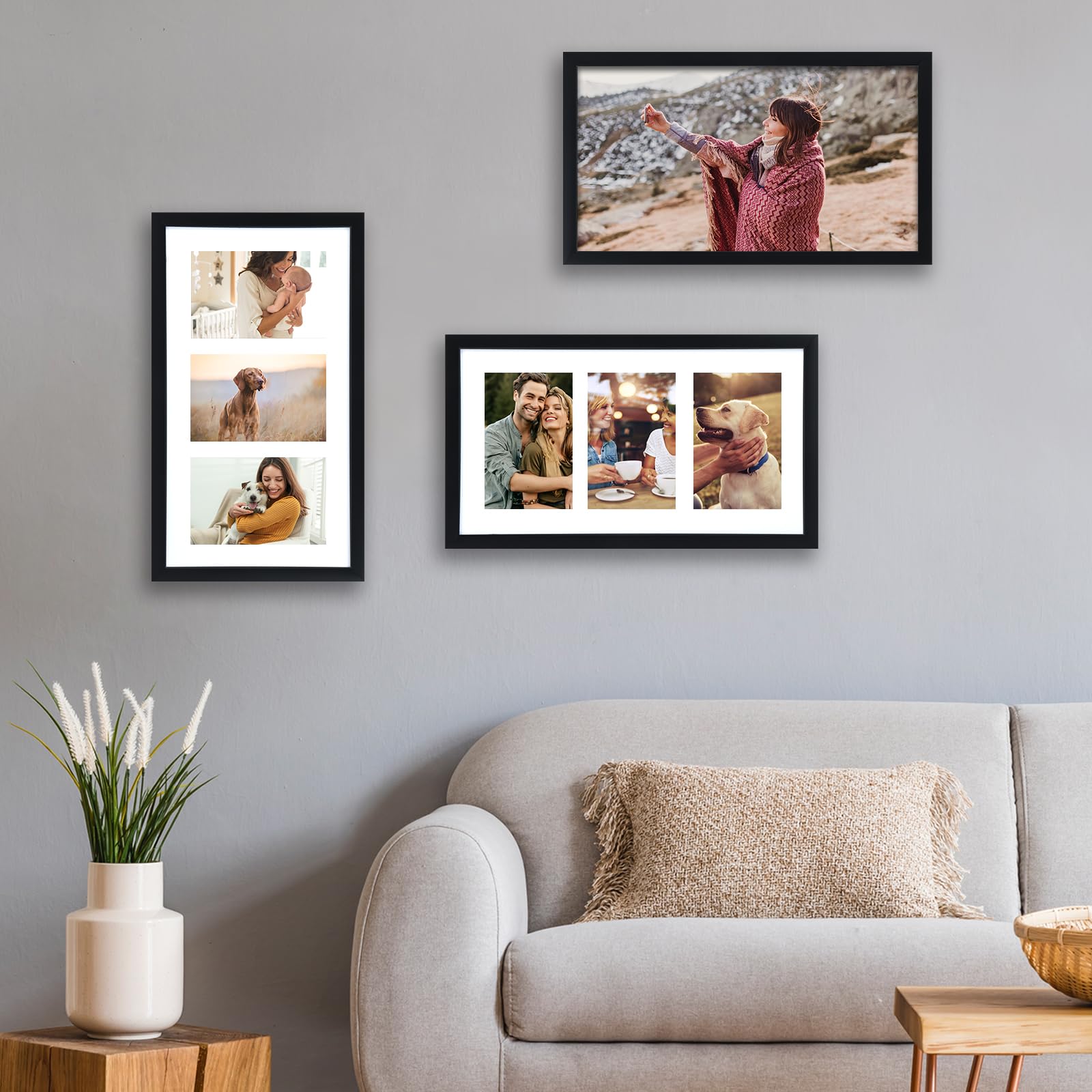 Collage-Bilderrahmen Aus Walnussholz – Für 3 Fotos (10x15 Cm) | 20,3x35,6 Cm, Für Wand Oder Tisch