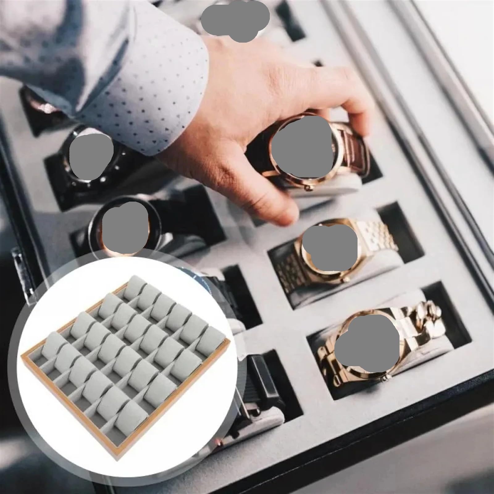 Caja Expositora Para Relojes Caja de almacenamiento for relojes de madera de nogal con 24 ranuras, organizador de relojes de pulsera, bandeja de exhibición, soporte for relojes con almohadas, Fundas d