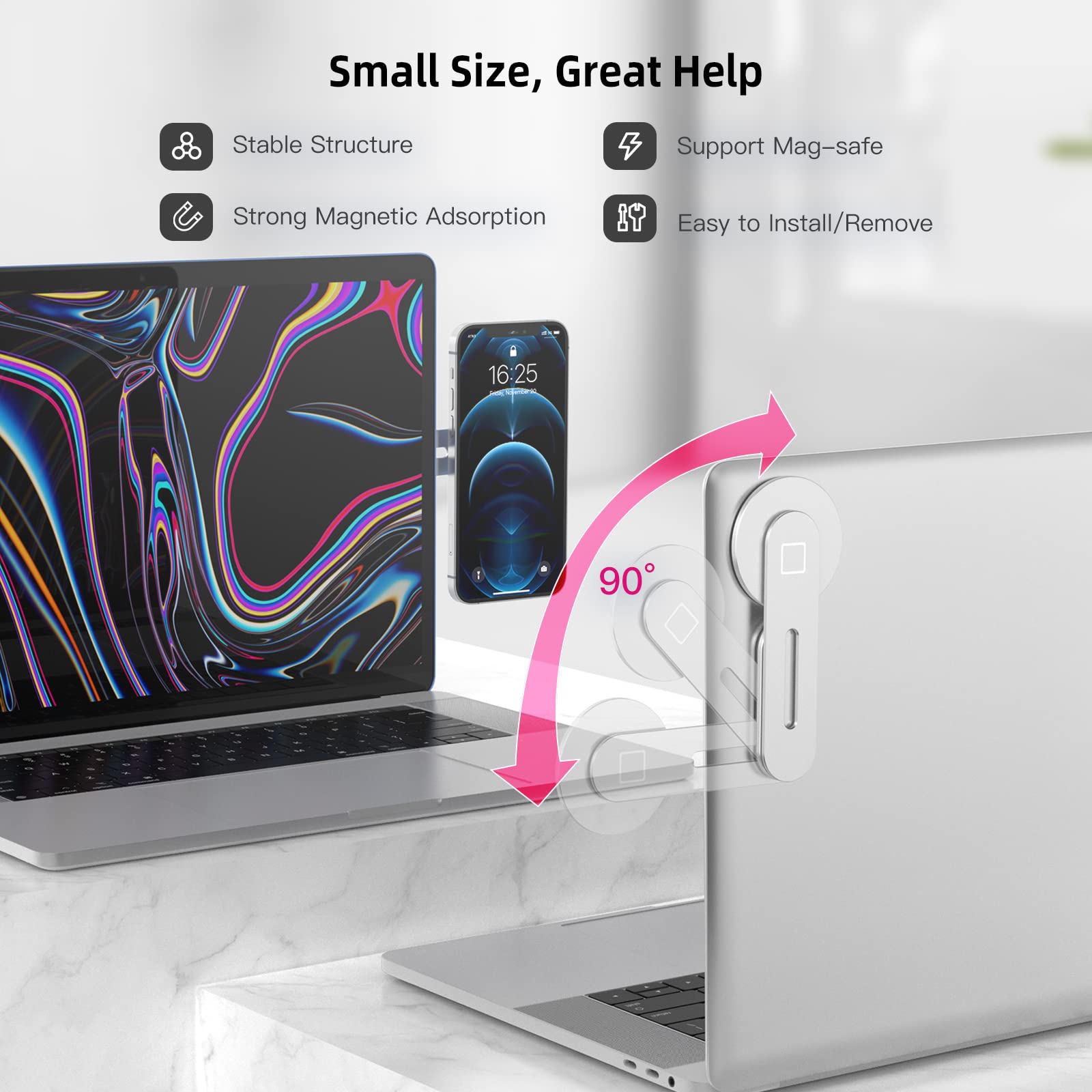 Support Magnétique Portable Pour Ordinateur & Téléphone - Réglable 180° IPhone 14/13 MacBook, Noir