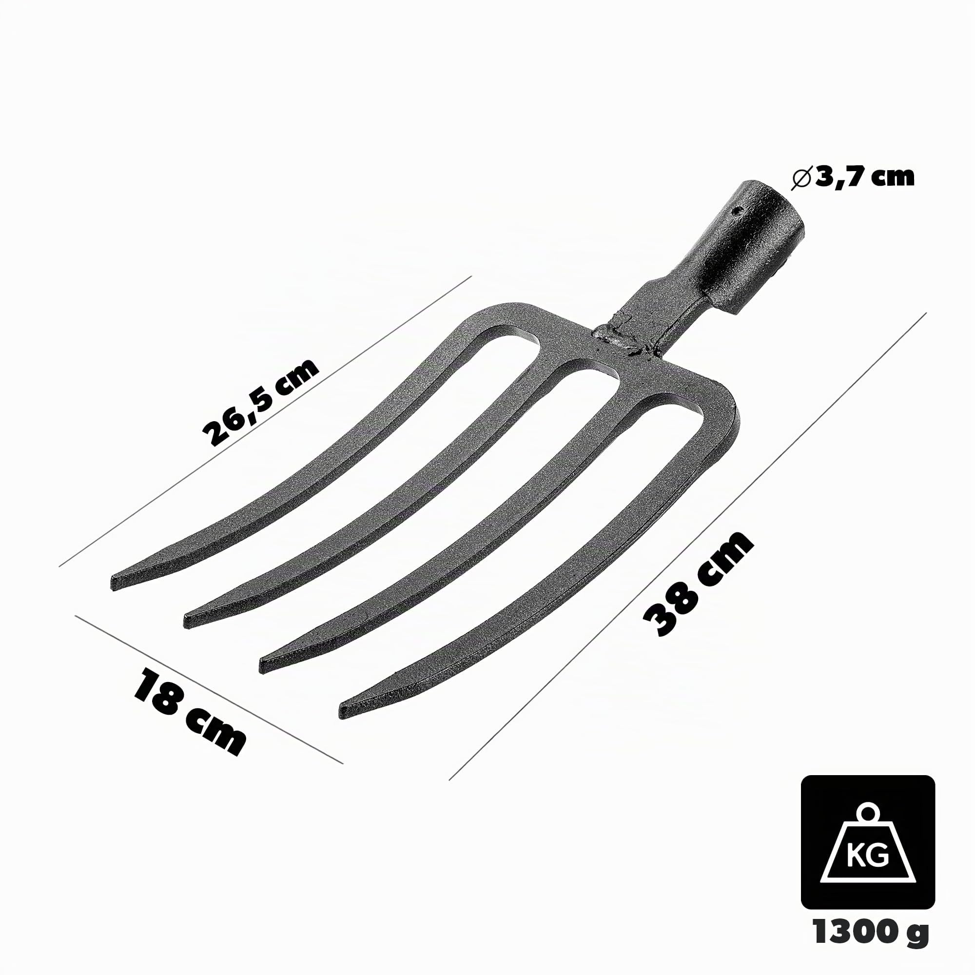 KADAX Fourche de jardin pour creuser et ameublir - Fourche à creuser et à desserrer - Fourche à creuser sans manche - Fourche à foin légère - Fourche à bêche - Noir - 4 dents
