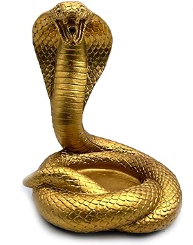 Gold King Cobra Snake Statue Figurine Sculpture Candlestick Holder Animal Figure Collectible Gifts for Snake Lover Office Home Outdoor Decor