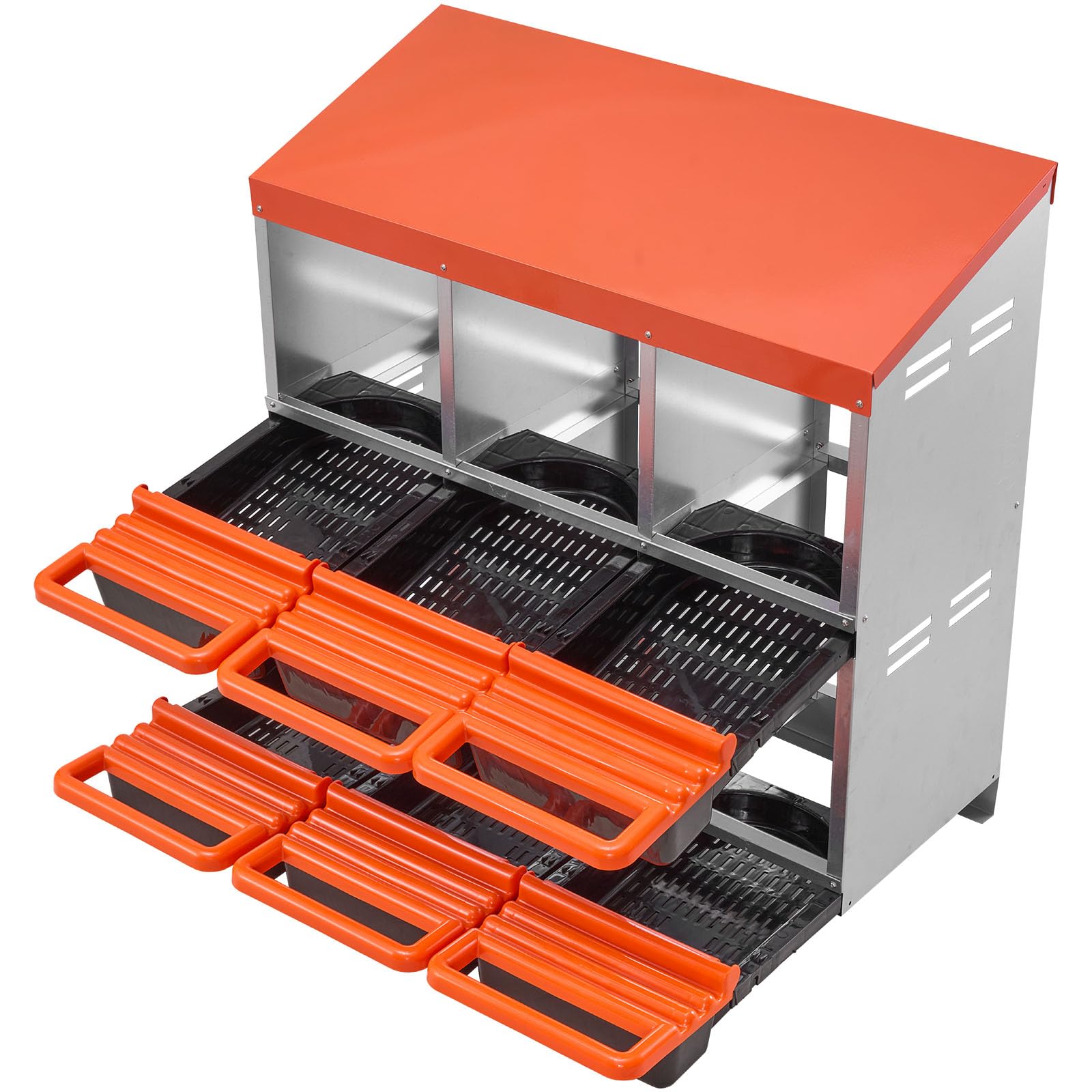 VEVOR Caja Nido para Gallinas 6 Compartimentos, 796 x 525 x 790 mm, Ponederos para Gallinas de Metal con Nidos Inclinados, Plataforma de Descanso Apto para Diferentes Razas de Patos
