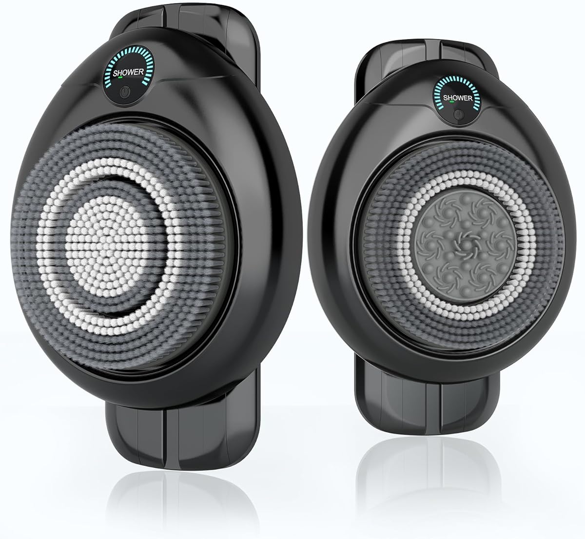 Electric Back Scrubber for Shower - Wall Mounted Exfoliating Brush, Hands-Free Automatic Body Scrubber, IPX7 Waterproof, 3-Speed Adjustment, 3 Replaceable Heads with 50pcs Disposable Shower Caps-Black