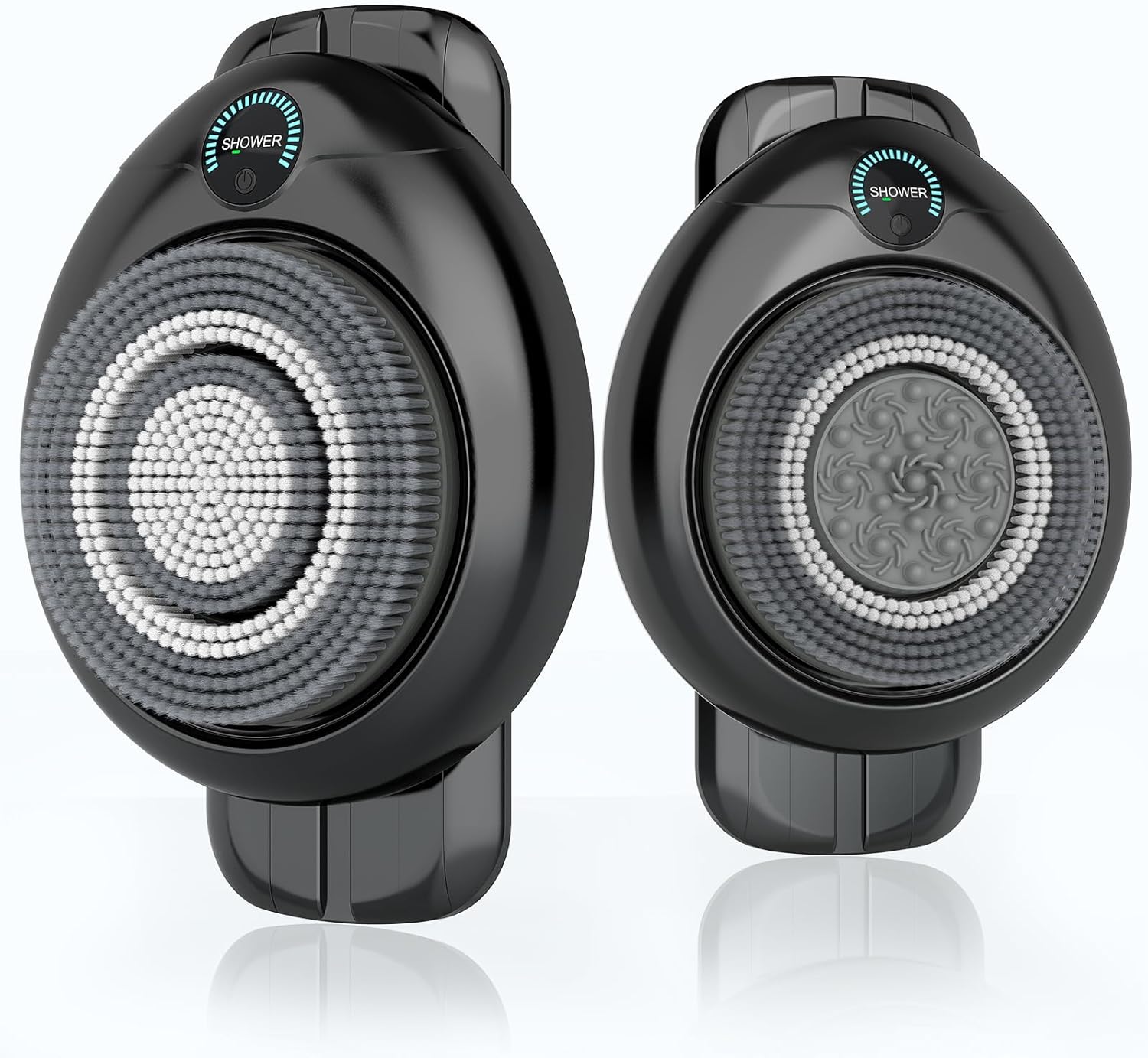 Electric Back Scrubber for Shower - Wall Mounted Exfoliating Brush, Hands-Free Automatic Body Scrubber, IPX7 Waterproof, 3-Speed Adjustment, 3 Replaceable Heads with 50pcs Disposable Shower Caps-Black