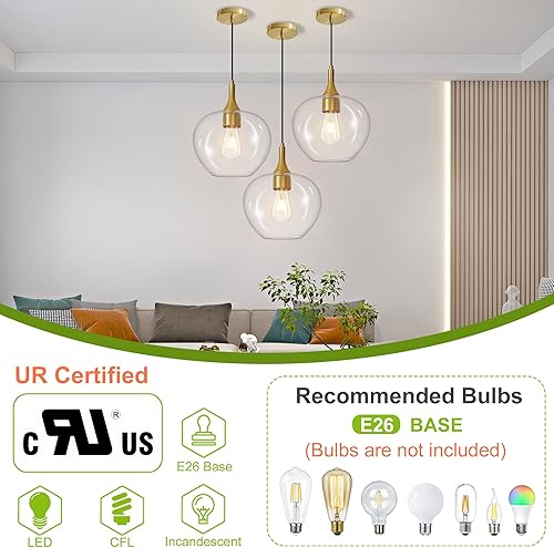 Miniatura 5 de Luces colgantes de cristal para isla de cocina, accesorios de iluminación colgantes de latón dorado, moderna lámpara de techo colgante con pantalla