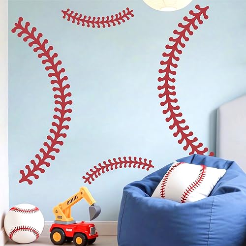 Miniatura 6 de Calcomanía de pared grande de béisbol, calcomanías de vinilo con puntadas de béisbol para techo, calcomanías de pared para despegar y pegar,