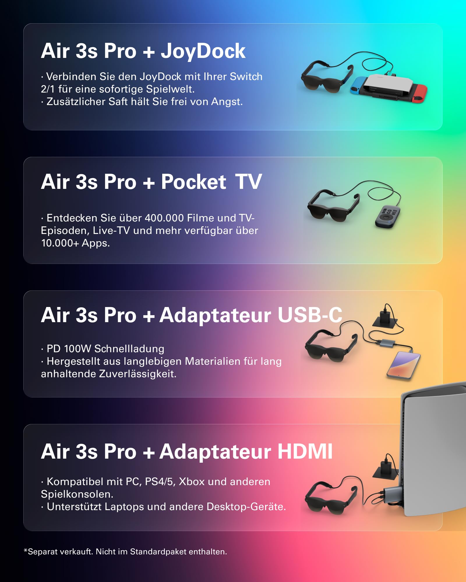 [Neu] RayNeo Air 3s Pro AR/XR-Brille - 201'' 1200 Nits 120Hz HueView 2.0 Videodisplay, Smarte Gaming-Brille für iPhone 17,16,15/Android/Mac 2/PS5/SteamDeck - Next-Gen Persönliches Kino