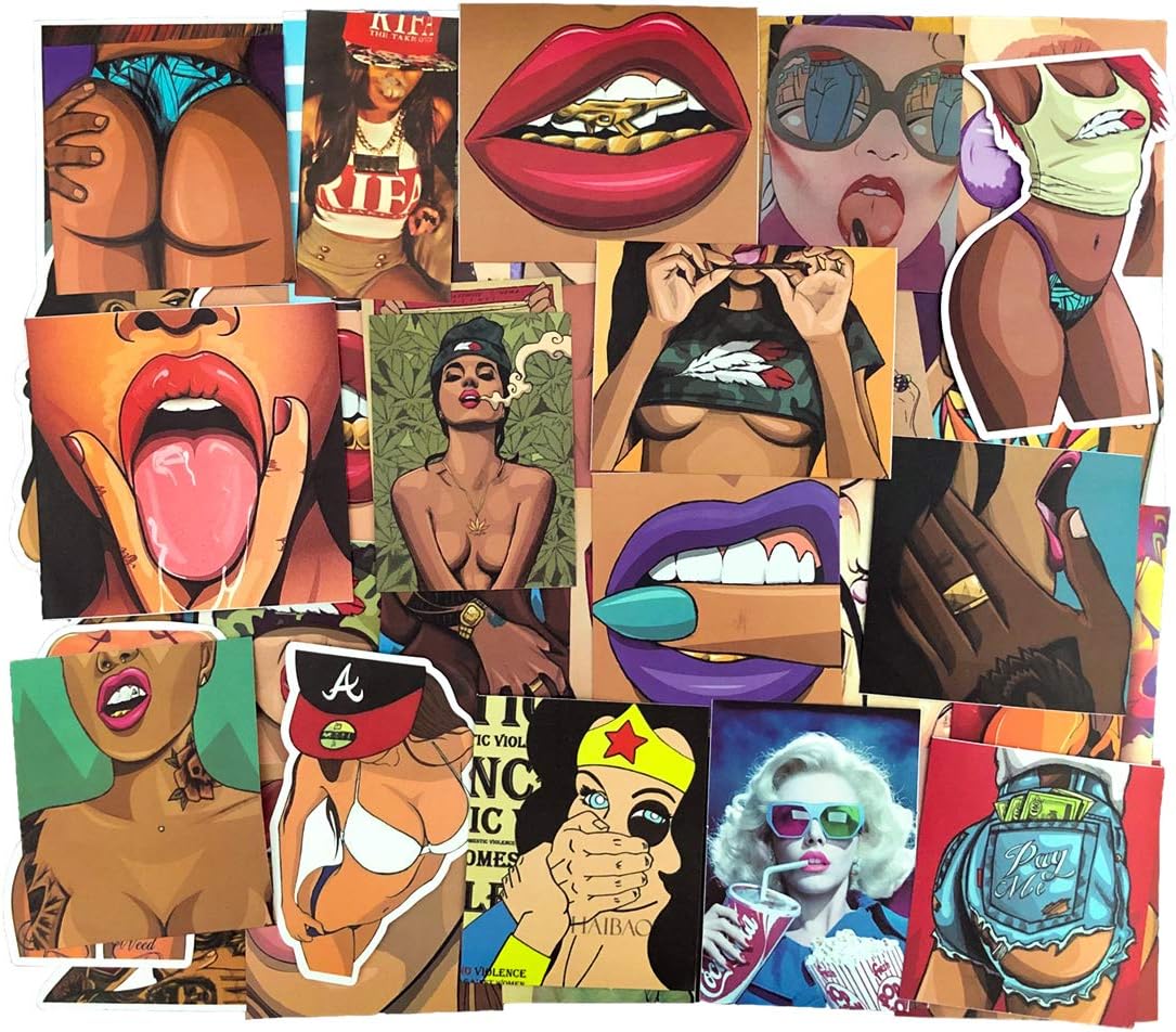 Sexy Girl Red Lip Adult Sticker Pack,No Repeat Woman Hot Fashion Stickers for Water Bottle Skateboard Motorcycle Bike Laptop Guitar ATV with Waterproof PVC(47 pcs)