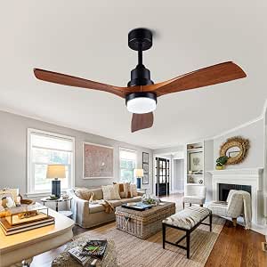 42-inch Quiet Ceiling Fan Light with Remote Control, 3-Speed, Solid Wood (Black + Walnut, 48-inch)