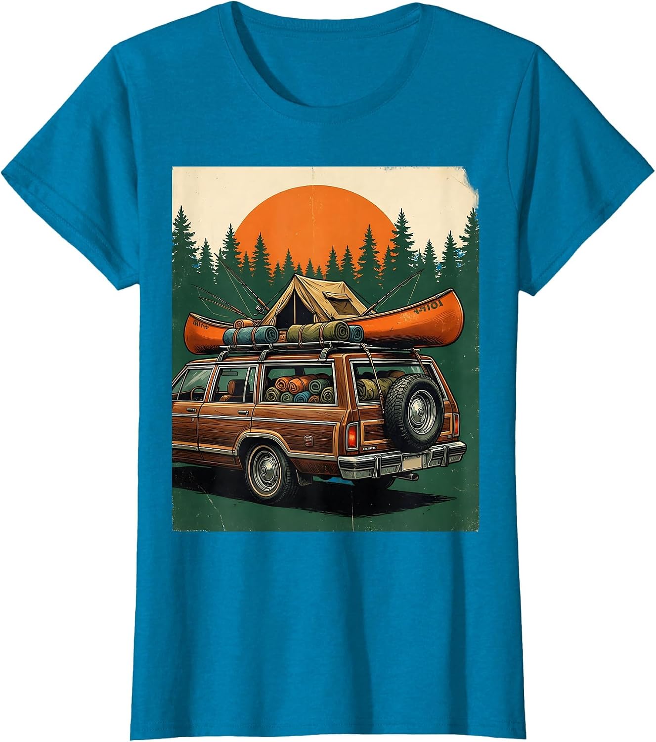 Vintage Station Wagon Camping Adventure Dad Gift T-Shirt