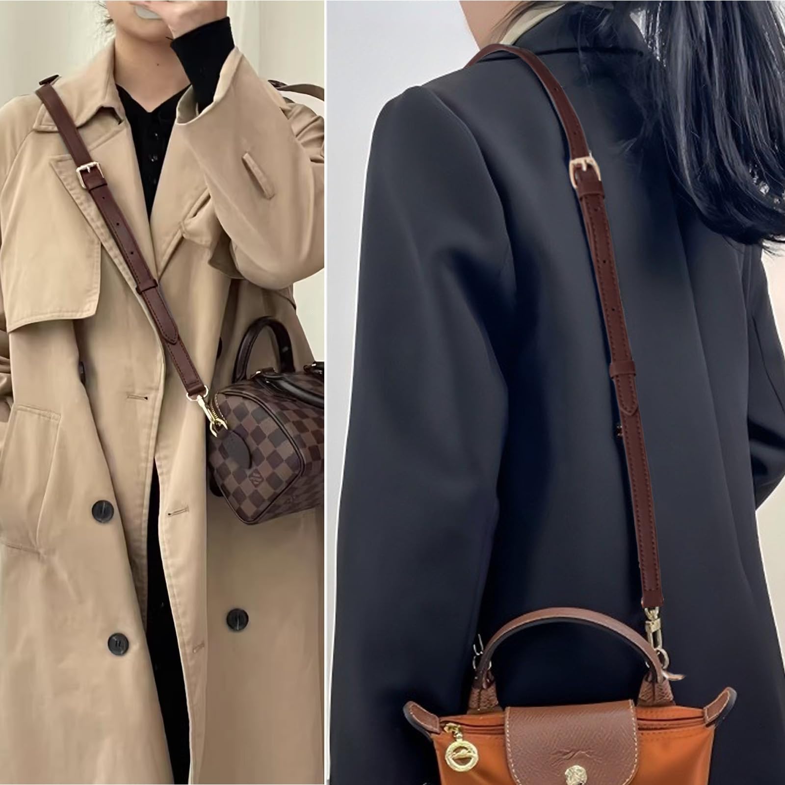 Regulowany pasek do torby na ramię ciemnobrązowy 95-123 cm, pasek PU z klamrą ze stopu cynku, uniwersalne paski zastępcze dla kobiet Crossbody portmonetka na aparat akcesoria