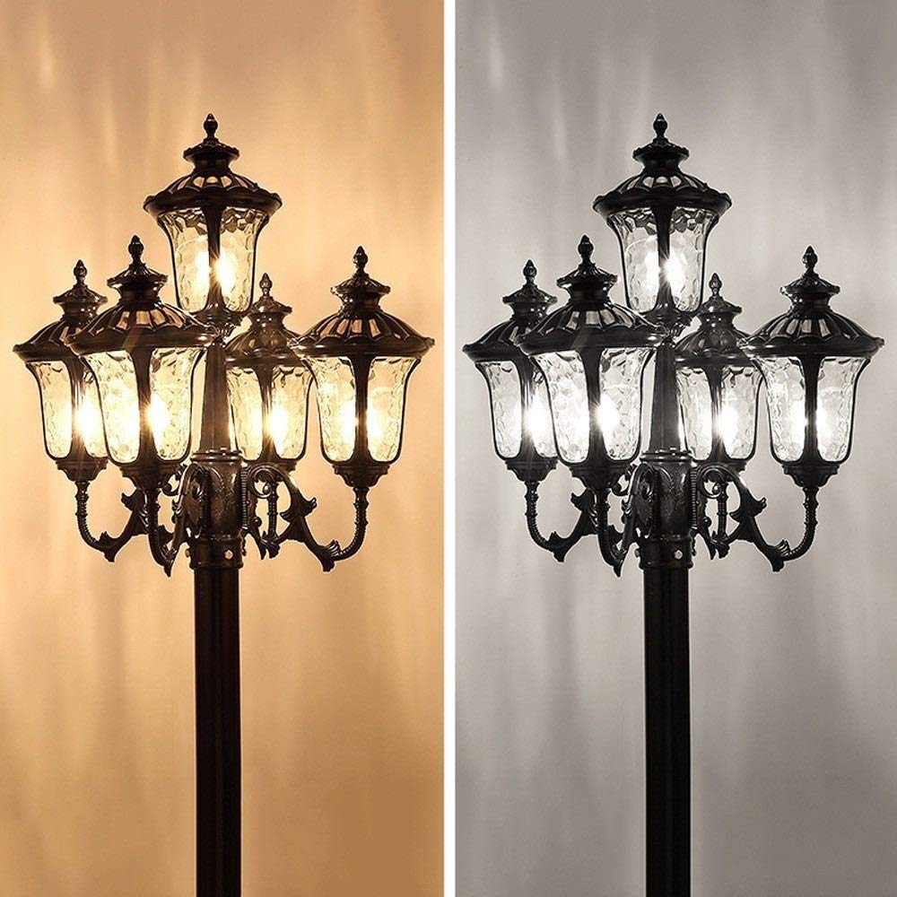 Lanterne vintage à 5 lumières d'extérieur en aluminium pour pelouse, rue, extérieur, cour, jardin, villa, porche, patio, paysage