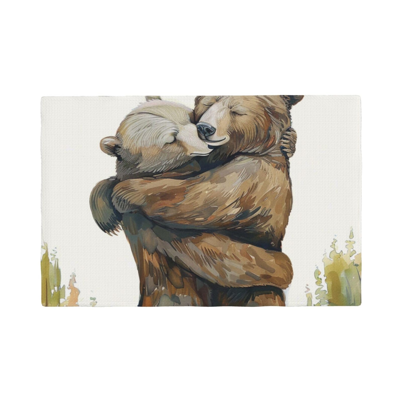 Bears Print Placemats Set, Heat Resistant Washable Placemat 12x18in Table Mats for Party Kitchen Dining Table Decoration Indoor Outdoor, Six Piece