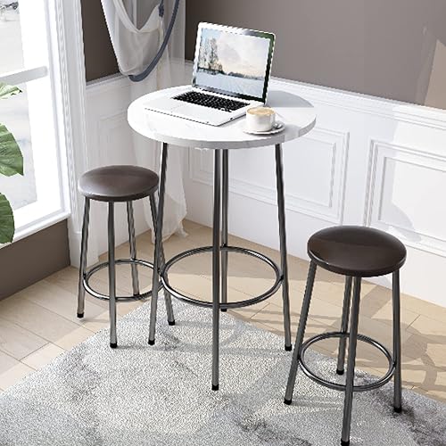 AWQM Juego de mesa de bar de 3 piezas para espacios pequeños juego de mesa de comedor redonda para 2 juego de mesa de mármol sintético con 2