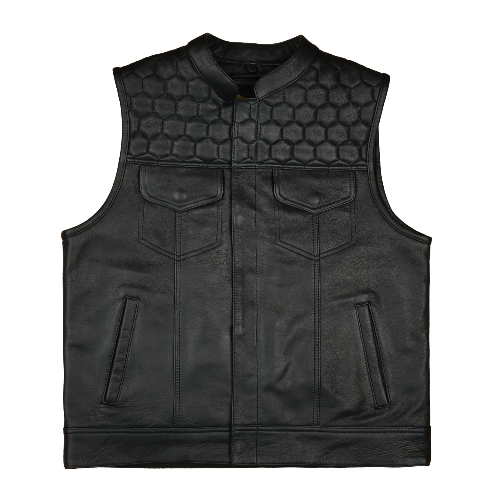 Leatherick Honeycomb SOA Style Motorradweste aus echtem Leder für Herren – Schwarz Verdeckte Bikerweste mit weichem Polyesterfutter