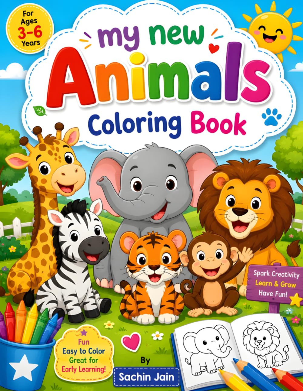 Animal Coloring Book for Kids Ages 3-6: Fun and Easy Animal Coloring Pages for Toddlers and Preschoolers | Cute Farm, Jungle, Ocean, and Wild Animals for Early Learning and Creativity