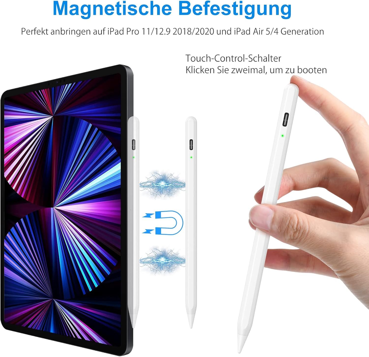 Penna Touch per iPad, Stylus Pencil Compatibile iPad 10/9/8/7/6 2018-2022, Mini 6/5, Air 4/3, Pro 11''/12.9'', 4 Punte di Sostituzione