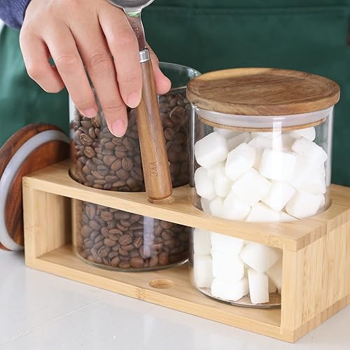 Miniatura 7 de KKC - Recipientes de vidrio con tapas herméticas y cuchara, recipientes de vidrio sellado para té suelto, café molido, azúcar, tarros de madera