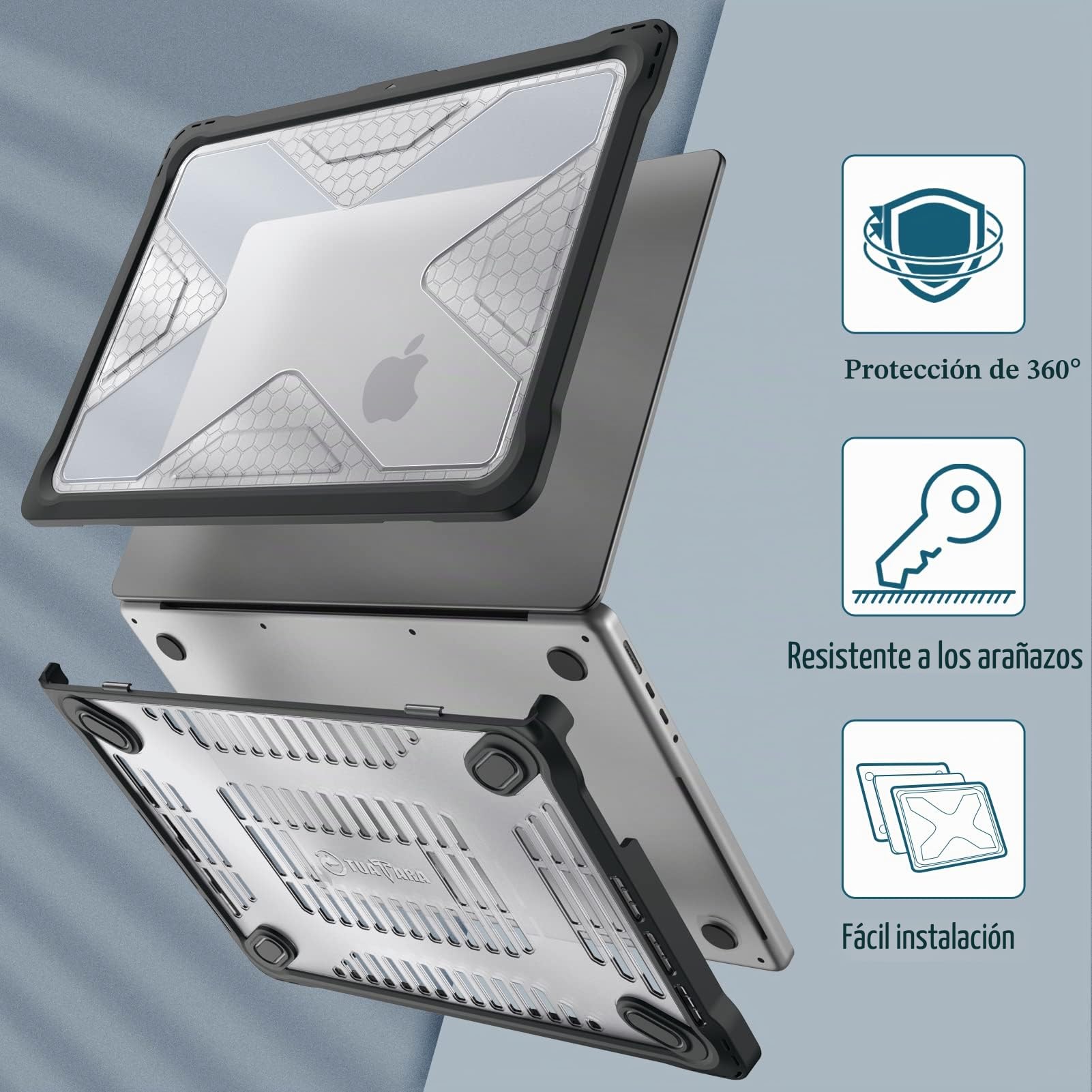 Fintie Funda para MacBook Pro de 14 Pulgadas (2026-2021) (M5 M4 M3 M2 M1)/A3426/A3427/A3434/A3112/A3401/A3185/A2992/A2918/A2779/A2442, Carcasa Dura a Prueba de Choques - Negro Translúcido