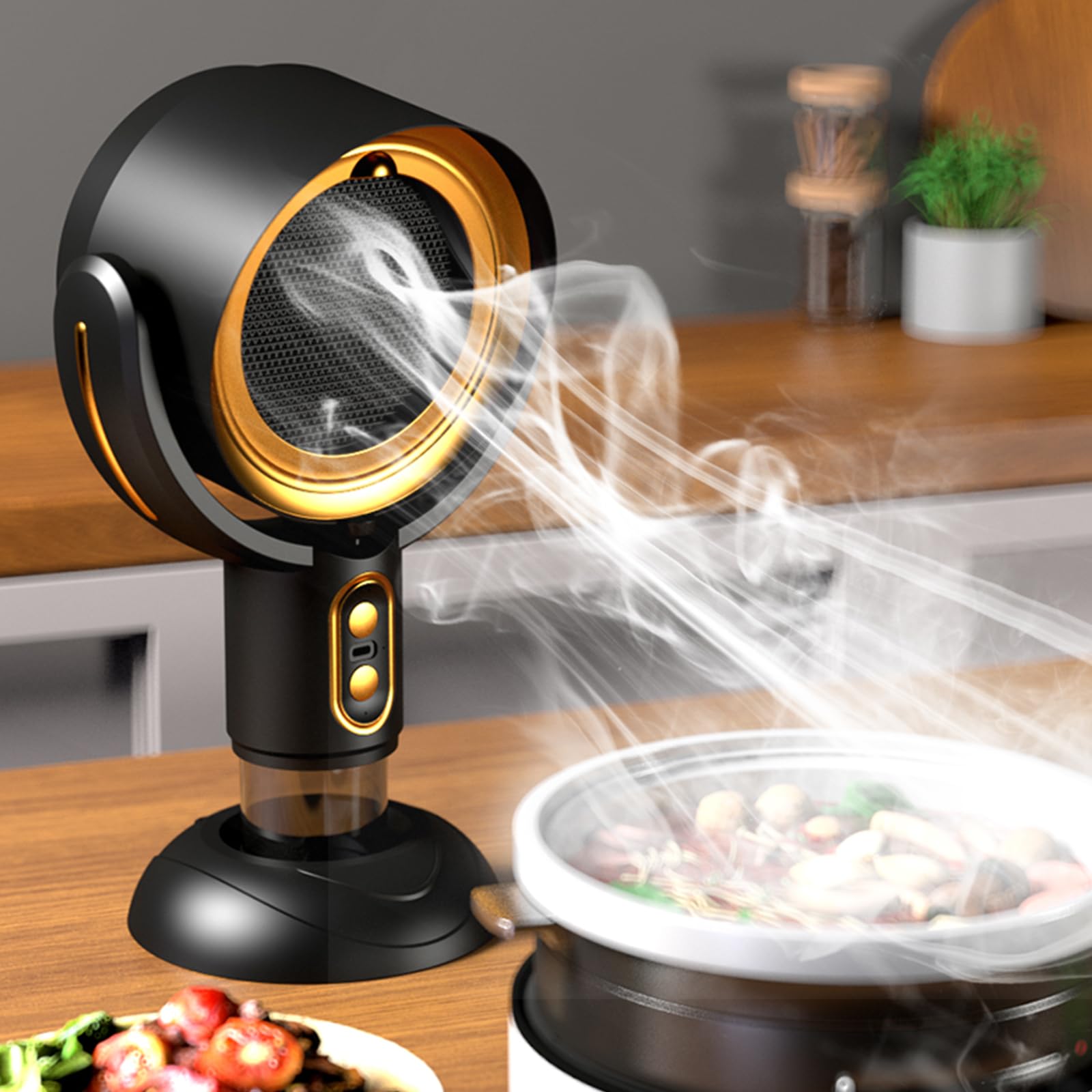 Tragbare Dunstabzugshaube USB-Aufladbar 2 Geschwindigkeitsstufen Tisch-Küchenabzug Indoor Outdoor Camping BBQ Schwarz Gold
