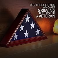 Vista 6 de ANLEY Vitrina conmemorativa de madera maciza con base, parte delantera de cristal real, marco de bandera de entierro montado en la pared, caja