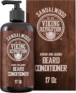 Viking Revolution Beard Conditioner with Argan & Jojoba Oils - Softens, Strengthens & Moisturizes Beard - Sandalwood Scent, 17oz