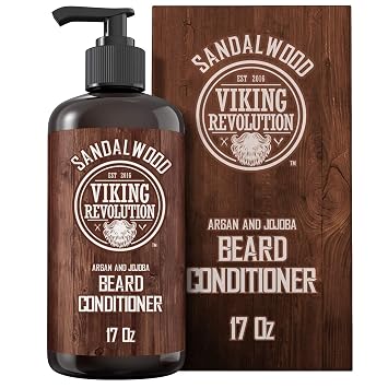 Viking Revolution Beard Conditioner w/Argan & Jojoba Oils - Softens & Strengthens - Sandalwood Scent - Beard Conditioner w/Beard Oil 17oz Conditioner