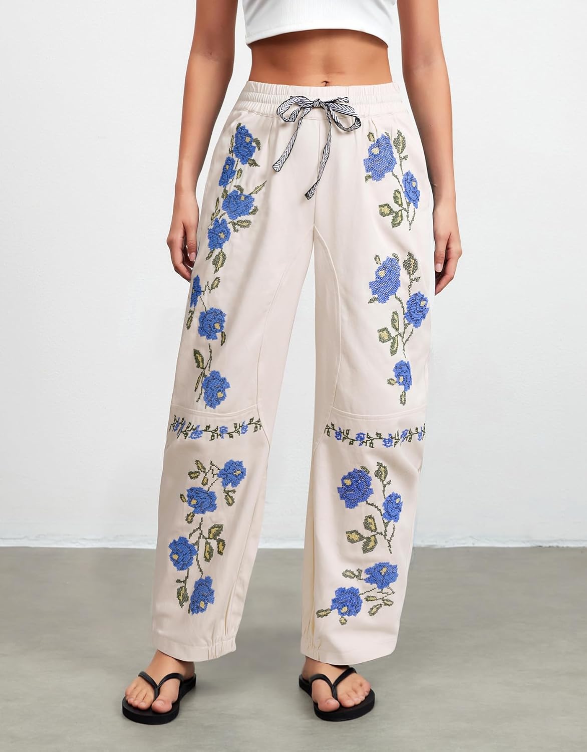 Kedera Mid Rise Barrel Jeans for Women Embroidered Wide Leg Denim Pants Boyfriend Baggy Jeans with Pockets - Image 4