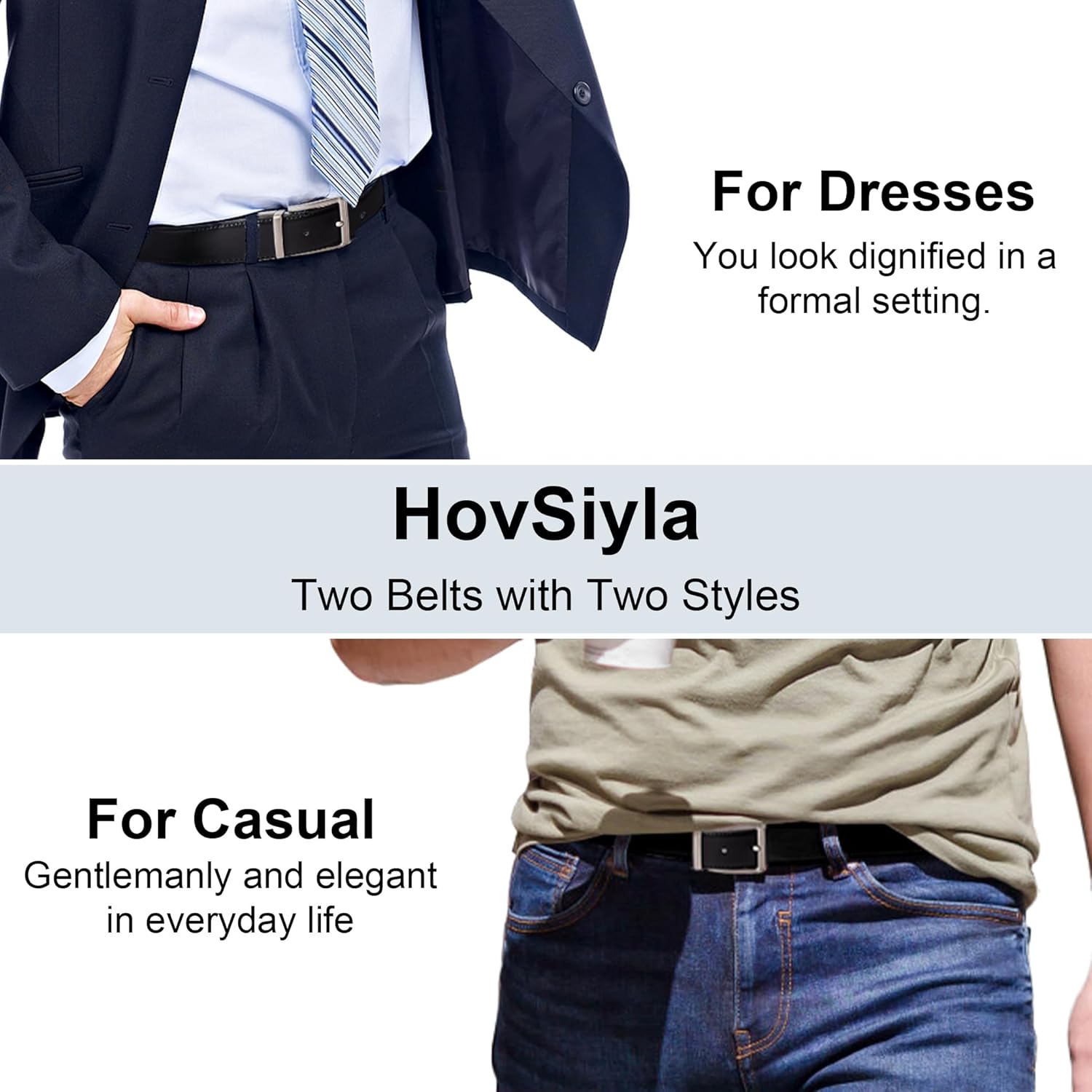 2 Pack Men's Two-in-One Fashion Dress or Casual Rotated Buckle Leather Reversible Golf Belts Gift For Men - Image 6