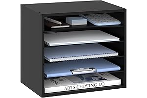 5 Tier SUPEASY Black Wood Desk Organizer for Office School and Home, Space Saver