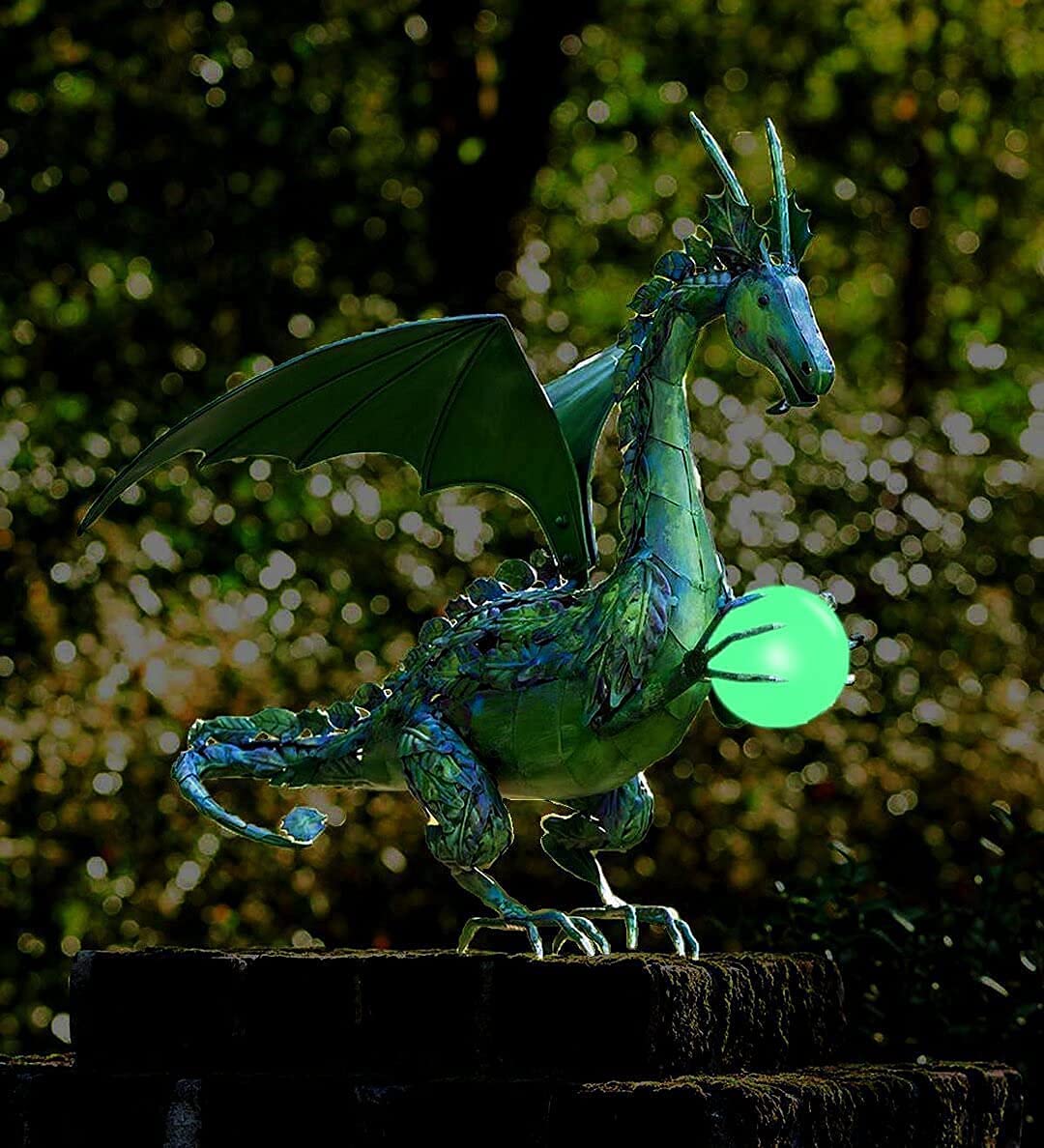 Abbcoert Green Garden Statue, Flying Dragon Holding Ball Resin Statue Decoration, Garden Decoration Dragon Statue Sculpture With Solar Imitation Pearl Ball, Home Terrace Creative Garden Statue (Green)