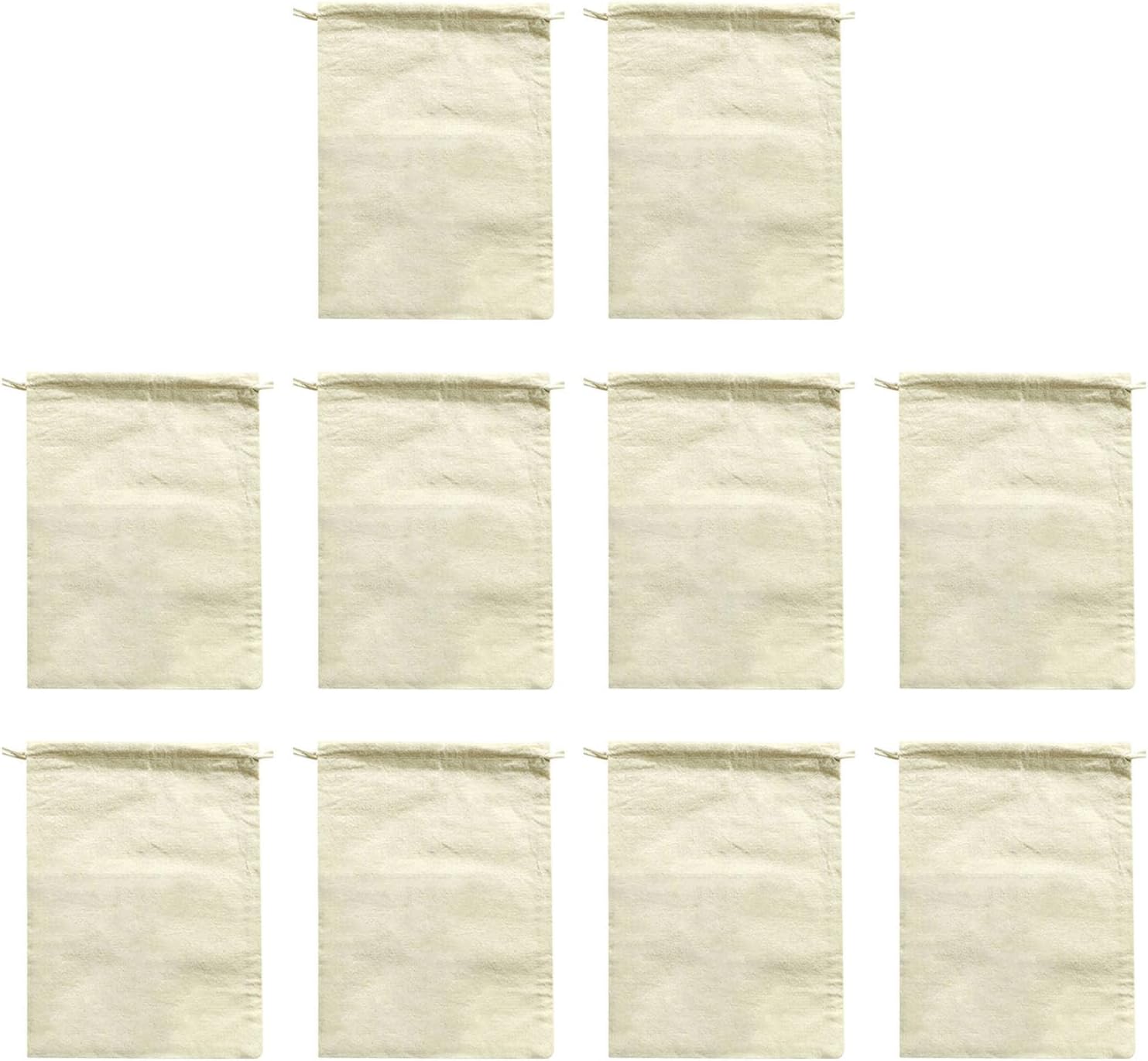 10 Count Cotton Bags with Two Cords Perfect for Organizing Toy Clothes and Snacks Drawstrings Pouches Recyclable Produce Bags