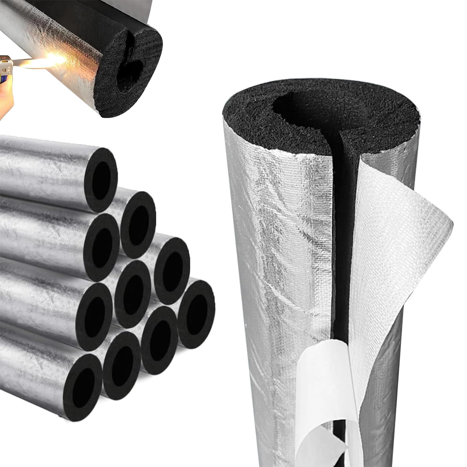 Aislante Tubo Aire Acondicionado Coquilla Aislante De Papel De Aluminio Fundas de Aislamiento Térmico para Tuberías Exteriores para Tubos De Agua Y Calefacción (ID) 219mm x (T) 30mm